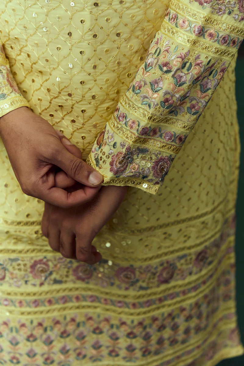 Yellow Georgette Kurta With Embroidery Work