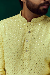 Yellow Georgette Kurta With Embroidery Work