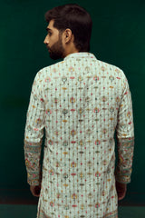 Cream Multicolor Embroidery Mirror Work Kurta For Men