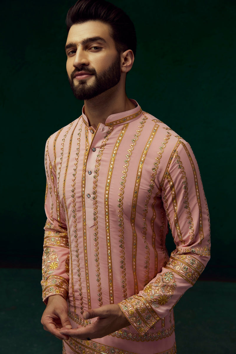 Peach Georgette Kurta With Embroidery Work