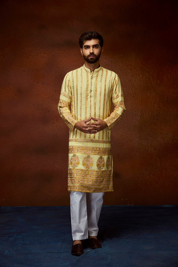 Lemon Yellow Georgette Kurta With Embroidery Work