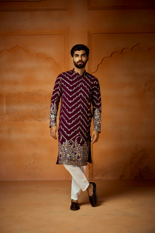 Maroon Georgette Kurta With ZigZag Embroidery Work