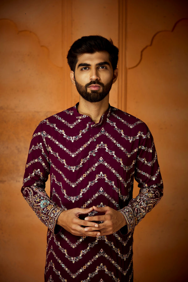 Maroon Georgette Kurta With ZigZag Embroidery Work