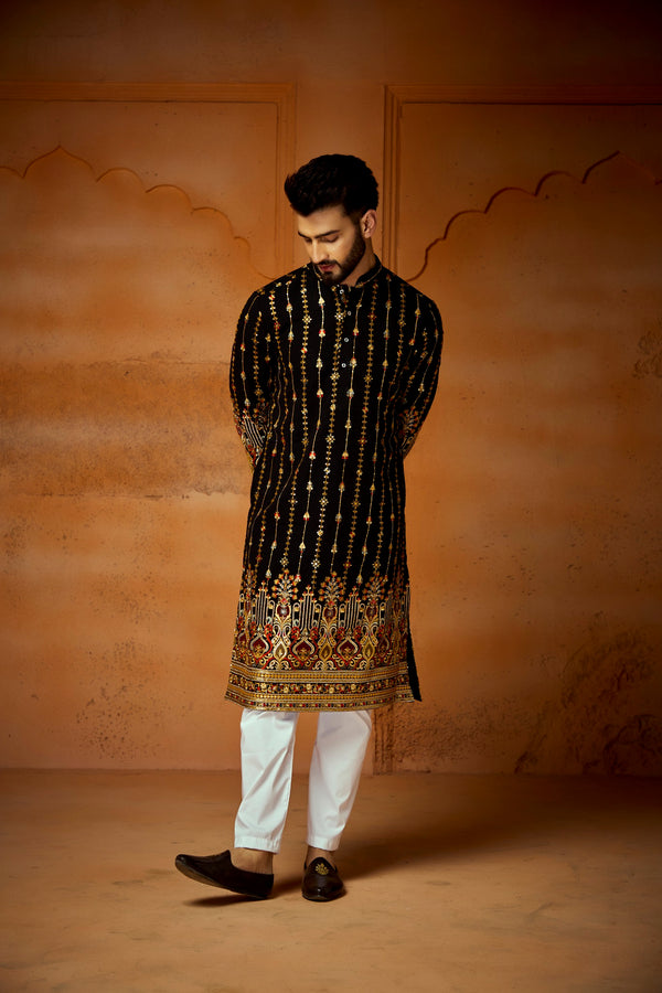 Black Georgette Kurta With Rajwadi Embroidery Work