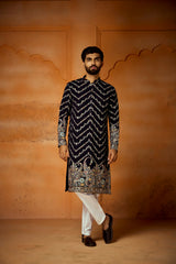 Dark Blue Georgette Kurta With ZigZag Embroidery Work