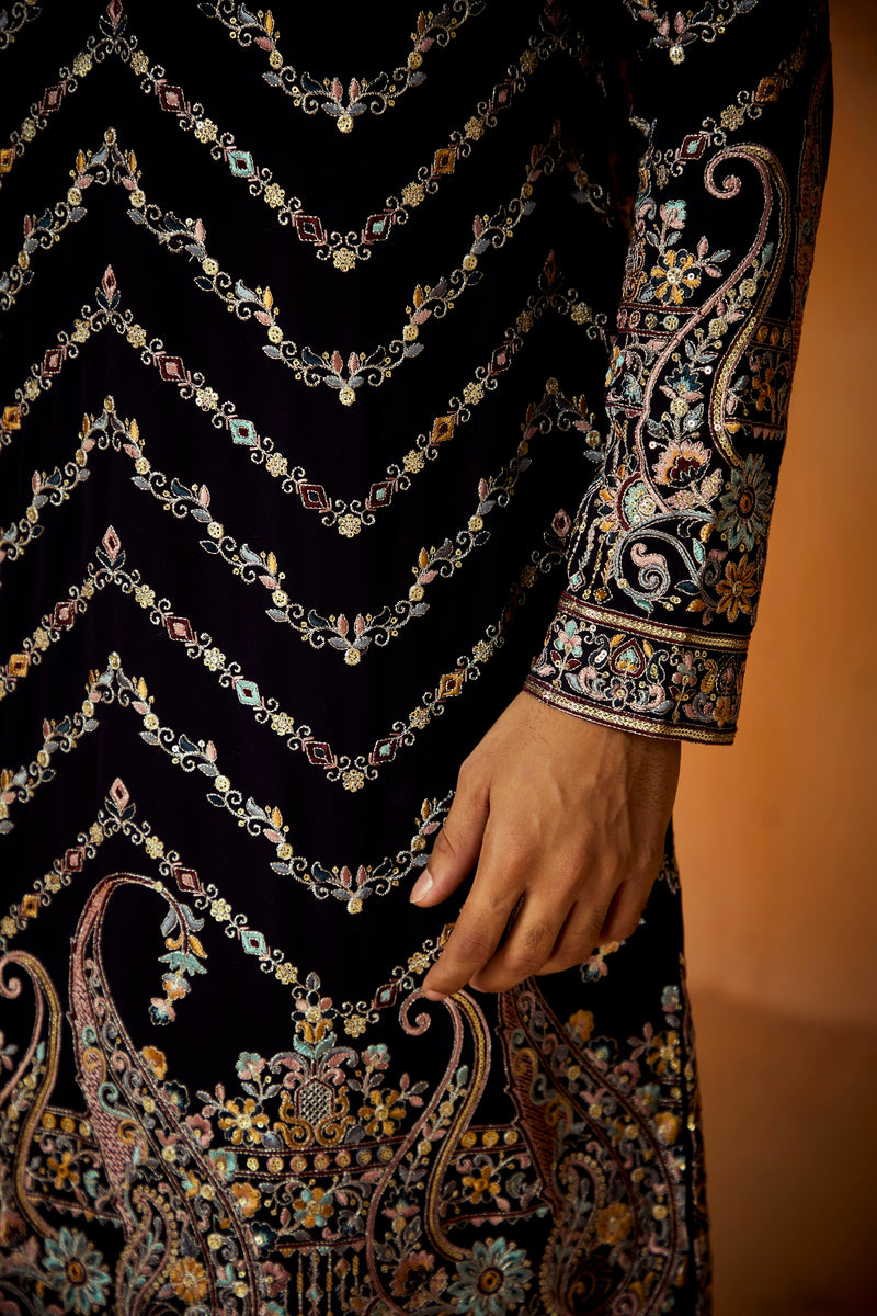 Dark Blue Georgette Kurta With ZigZag Embroidery Work