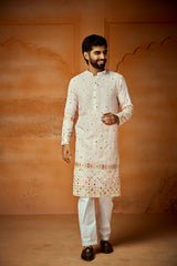 Pink Georgette Multicolor Thread Embroidery Simple Kurta For Men