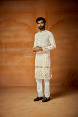 Pink Georgette Multicolor Thread Embroidery Simple Kurta For Men