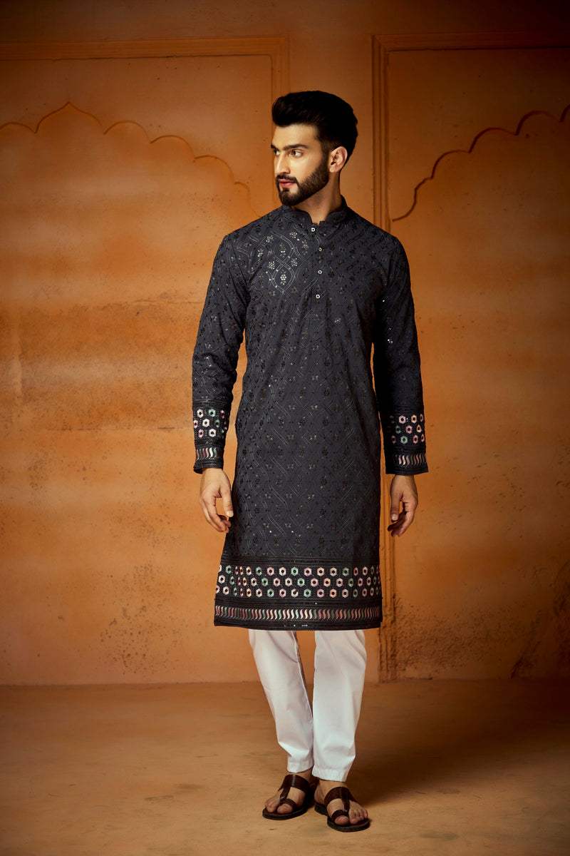 Gray Georgette Kurta With Embroidery Work