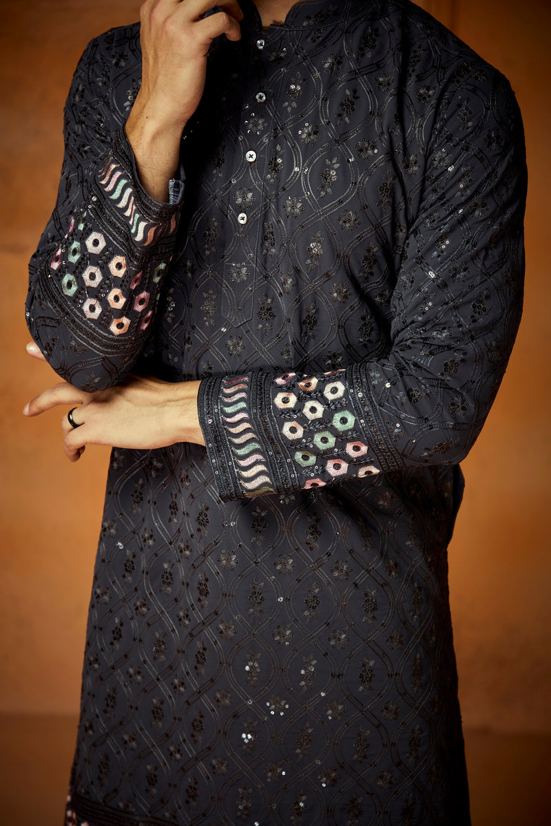 Gray Georgette Kurta With Embroidery Work