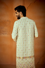 White Georgette Embroidery Mirror Work Kurta For Men