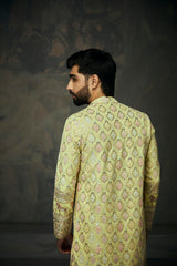 Light Yellow Georgette Heavy Work Kurta with Horse Motif  Borders