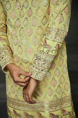 Light Yellow Georgette Heavy Work Kurta with Horse Motif  Borders