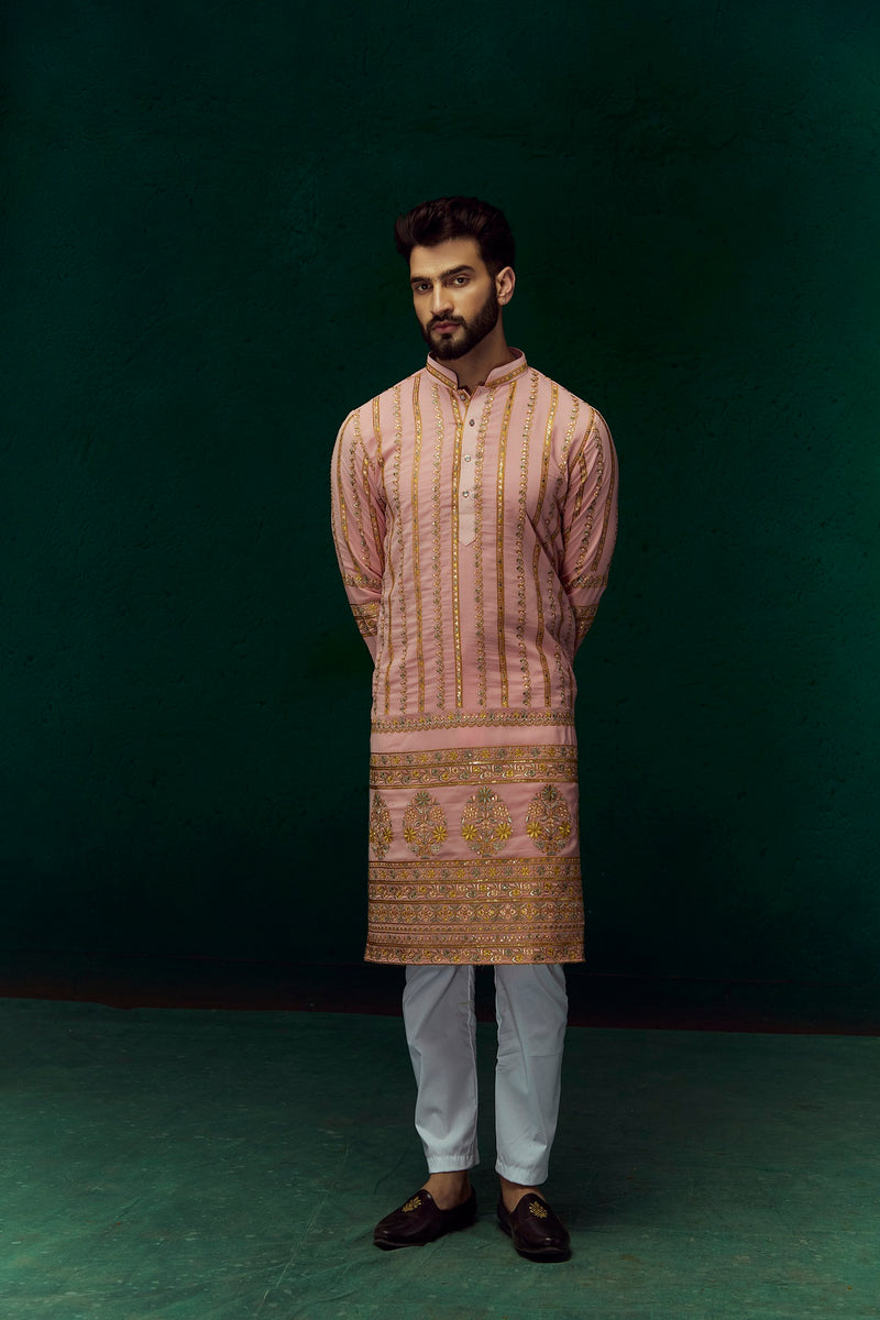 Peach Georgette Kurta With Embroidery Work