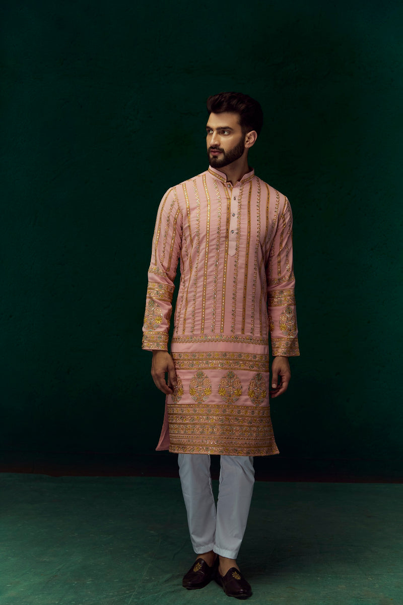 Peach Georgette Kurta With Embroidery Work