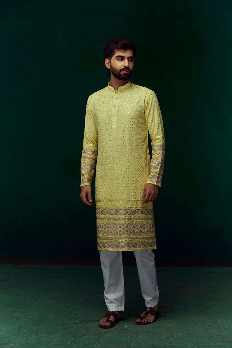 Yellow Georgette Kurta With Embroidery Work