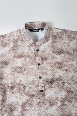 Multicolored Check with Flower Printed White Taby Fabric Kurta For Men
