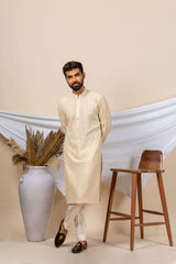 Cream Viscose Georgette lucknowi Embroidery Kurta For Men